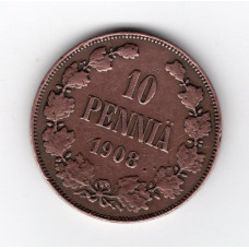Фінляндія 10 пенні, 1908 (тираж 318.951)