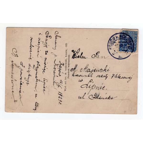 Листівка. М. Сеньковський. Косів. Ріка Рибниця 1929 № 287