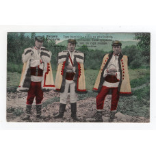 Листівка. Карпати. Перегінськ. Типи гуцульські і вид на гору голицю. E. Schreier 1916 # 3720