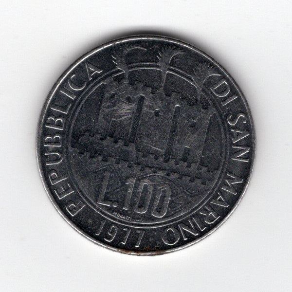 Сан-Марино 100 лір, 1977 Екологія (стилізована риба на реверсі)
