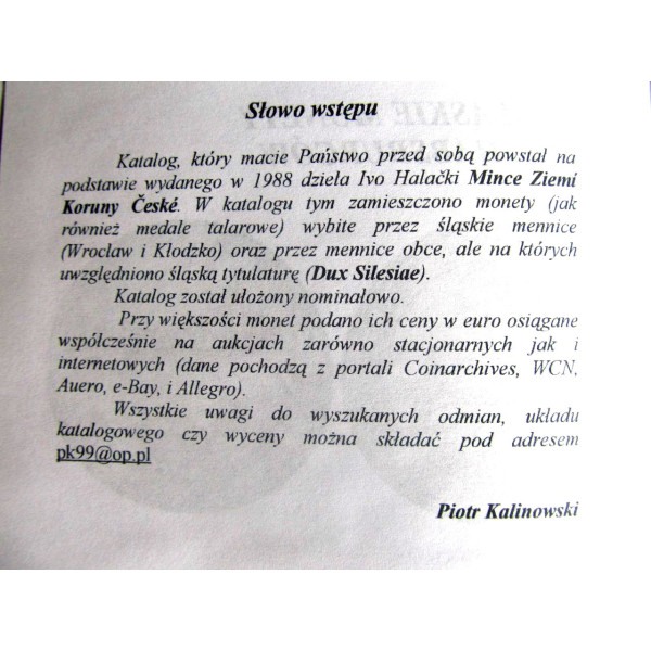 Каталог монет Сілезії  - Katalog monet ŚLĄSKICH - Piotr Kalinowski (2006)