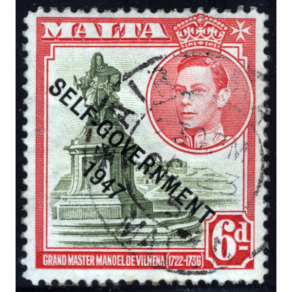 Мальта 1948 - 6 P - Король Георг VI та місцеві мотиви з написом "САМОУПРАВЛІННЯ - 1947" # 206