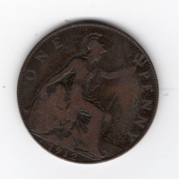 Велика Британія 1 пенні, 1912 Мітка монетного двору "Н" - Хітон, Бірмінгем
